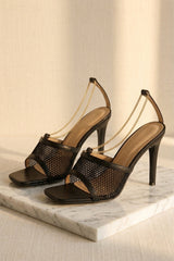 Black Diamante Perspex Strap Mules - Britney