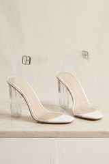 White Perspex Barely There Clear Block Heels - Mara