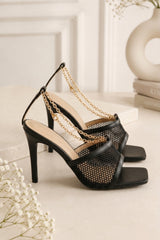 Black Diamante Perspex Strap Mules - Britney