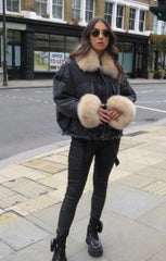Black Denim Cream Faux Fur Fluffy Oversized Jacket - Sacha