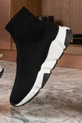 White Knit Slip-On Sock Trainer Sneakers with Sole Detail – Bella