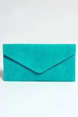 Turquoise Suede Envelope Luxe Clutch Bag - Laura