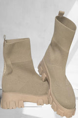 Stone Cleated Pull On Knit Chunky Sole Sock Ankle Boots - Melissa