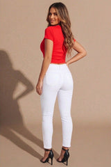White Light Grey Distressed High Waisted Skinny Jeans - Aria
