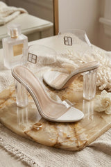 White Perspex Barely There Clear Block Heels - Mara