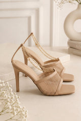 Nude Diamante Perspex Strap Mules - Britney