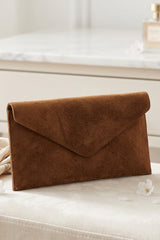 Camel Suede Envelope Luxe Clutch Bag - Laura