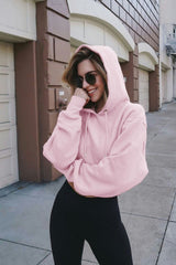 Pink Oversized Matching Drawstring Rib Cuff & Hem Pocket Hoodie - Melissa