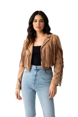 Camel Suede Tassel Detail Cropped Jacket – Layon