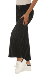 Black High Waisted Wide Leg Jeans with White Pinstripe Detail- Ciara