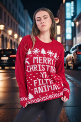 RED MERRY CHRISTMAS YA FILTHY ANIMAL JUMPER - KATIA