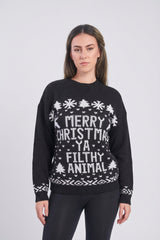 BLACK MERRY CHRISTMAS YA FILTHY ANIMAL JUMPER - KATIA