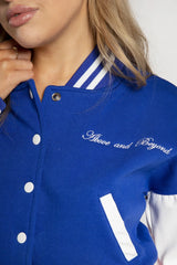 Royal Blue Varsity Slogan Contrast Sleeve Bomber - Hallie