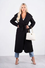 Black Waterfall Draped Duster Maxi Coat - Danira