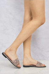 Rose Gold Jewel Strap Mule Sandals - Saffy