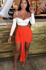 Orange Ruched Knot Skirt - Carter