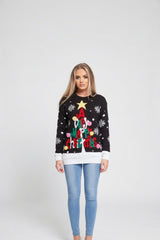 Black Merry Christmas Reindeer Knitted Jumper - Perla