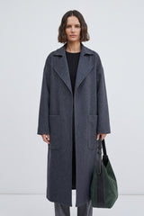 Charcoal Belted Longline Pocket Detail Waterfall Coat- Kimpton