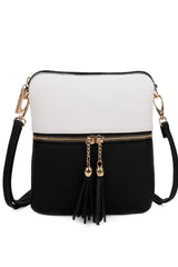 Black And White Tassel Crossbody Bag - Simone
