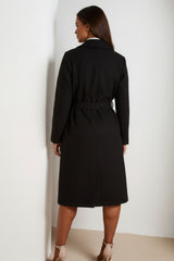 Black Double Breasted Black Button Detail Belted Trench Coat - Eliana