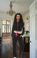 Black Cropped Zip-Up Hoodie with Wide Leg Joggers Statement Patch Loungewear Set – Zaria