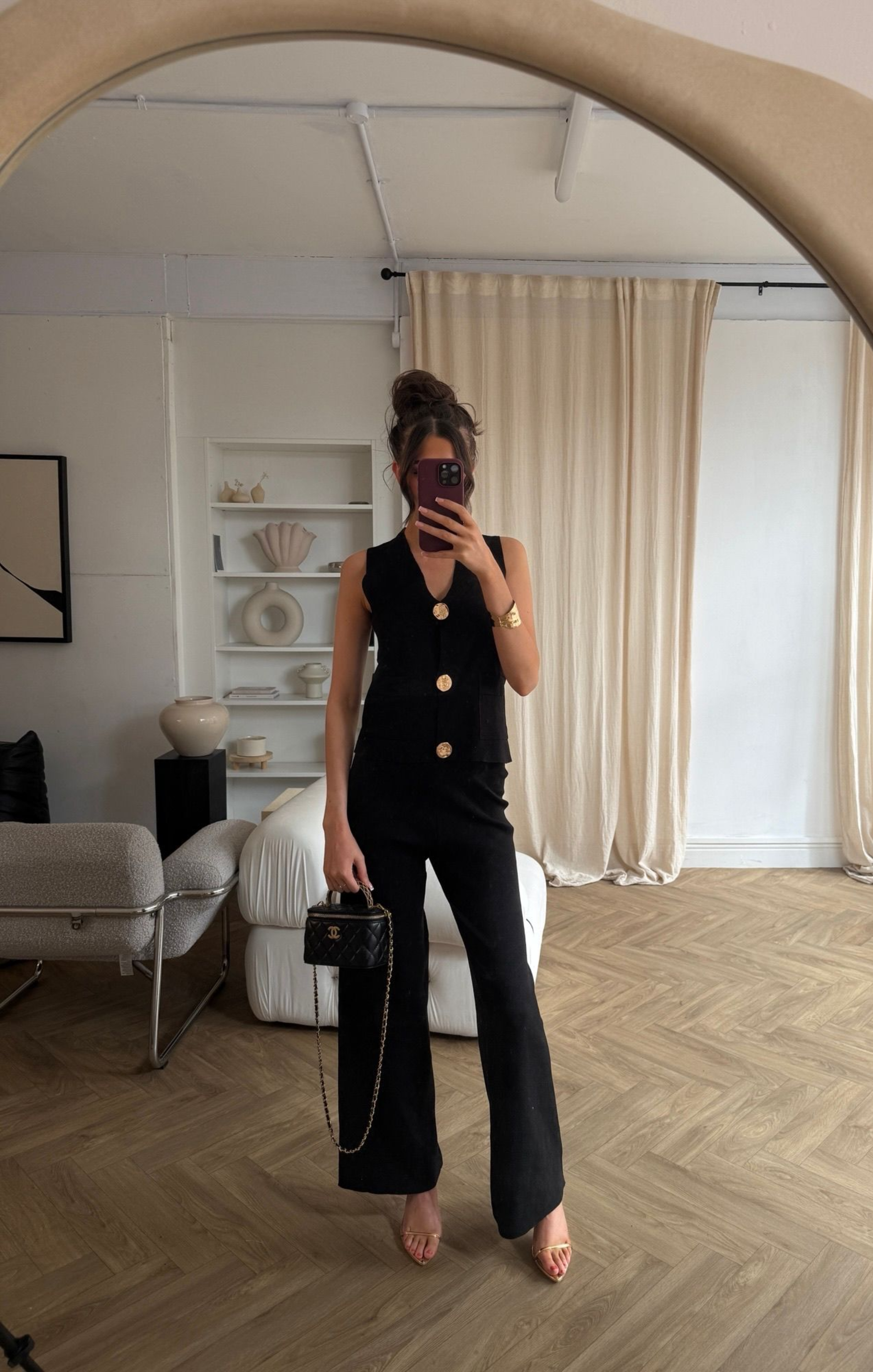 Black Knitted Sleeveless Waistcoat With Wide Leg Trouser Co Ord