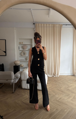 Black Knitted Sleeveless vest With Wide Leg Trouser Co Ord Set - Natalia