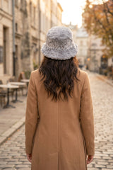 Grey Faux Fur Bucket Fluffy Soft Winter Hat- Sona