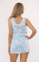 Blue & White Tie Dye Sleeveless Drawstring Waist Playsuit – Tasha