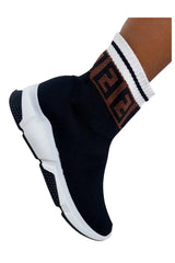Black Geometric Sock Chunky Sole Boots - Keely