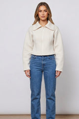 Cream Cropped Zip Front Jacket- Anina