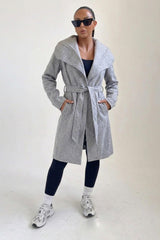 Grey Waterfall Duster Belted Long Coat_ Pola