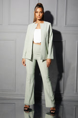 Sage Long Sleeve Styled Collarless Open Front Blazer- Leyla