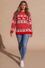 Cream Reindeer And Snowflake Print Long Sleeve Knit Christmas Jumper - Holly