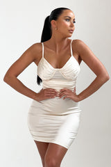 Cream Strappy Silk Bodycon Mini Dress - Keely