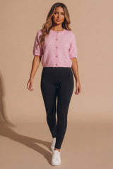 Pink Short Sleeve Button Front Knit Cardigan - Koiley