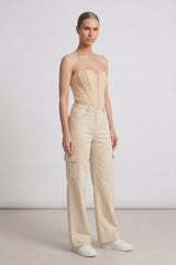 Stone High Waisted Cargo Wide Leg Trouser- Joan