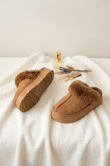 Camel Faux Suede Platform Slipper Mules - Moix