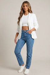 White  Tailored Open Front Blazer-Roman