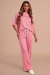 Pink Print Oversized Loungewear Set With Side Stripe Detail- Orlina