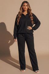 Black Oversized Long Sleeve Rugby Top and Trouser Co Ord Set - Marizel