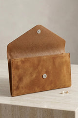 Camel Suede Envelope Luxe Clutch Bag - Laura
