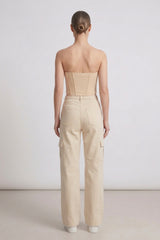 Stone High Waisted Cargo Wide Leg Trouser- Joan