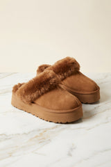 Camel Faux Suede Platform Slipper Mules - Moix