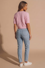 Pink Short Sleeve Button Front Knit Cardigan - Koiley