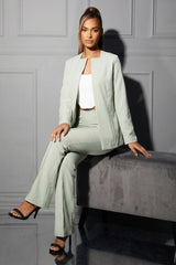 Sage Long Sleeve Styled Collarless Open Front Blazer- Leyla