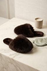 Brown Fluffy Faux Fur Slippers Soft Plush Indoor Mules- Ciona