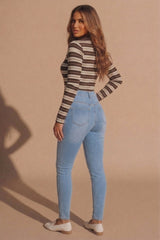 Light Blue High Waisted Button Detail Skinny Jeans – Mia