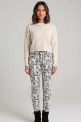 Grey Abstract Print High Waisted Skinny Jeans - Yora