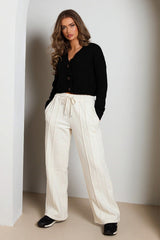 Stone Seam Detail Shirred Waistband Open Hem Joggers - Ruby